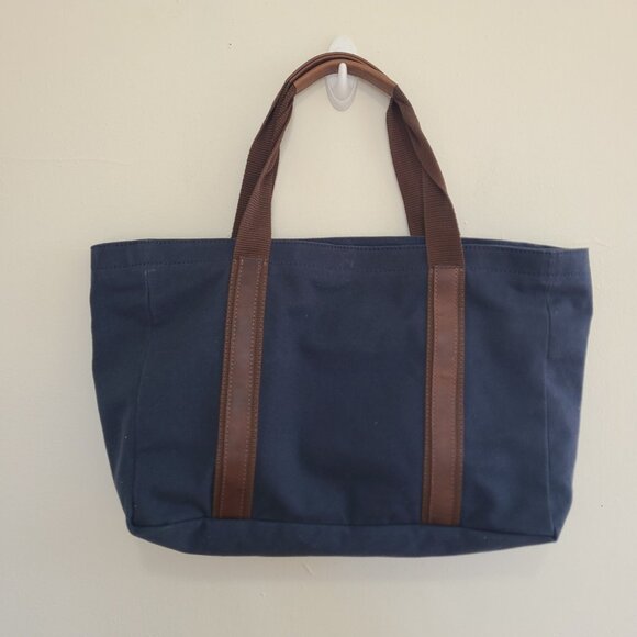 F.H. Wadsworth Tote Blue Canvas Leather Trim Bag - Picture 2 of 6